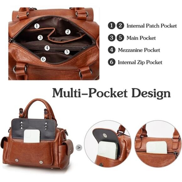 Retro Handbag with Pendant Satchel Camel - Picture 5 of 7